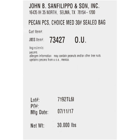 John B Sanfilippo and Son Medium Choice Pecan Pieces, 30 Pound.