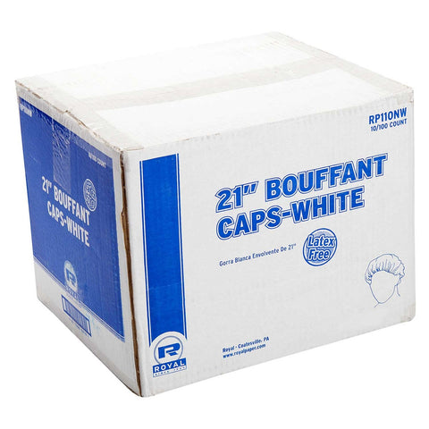 Royal 21 inch White Bouffant Cap, 100 count per pack -- 10 per case.