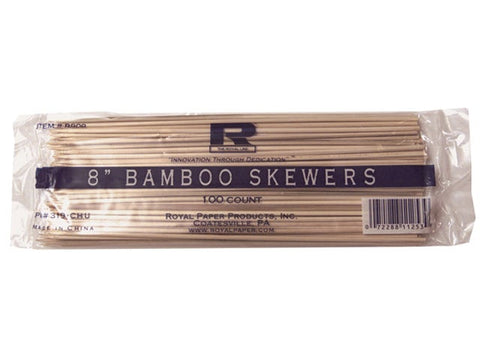 Royal 8 inch Bamboo Skewer, 100 count per pack -- 192 per case.