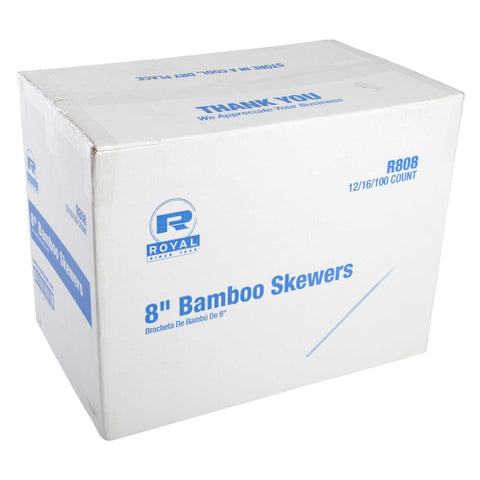 Royal 8 inch Bamboo Skewer, 100 count per pack -- 192 per case.