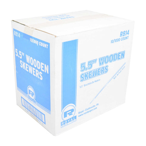 Royal 5.5 inch Wood Skewer, 1000 count per pack -- 10 per case.