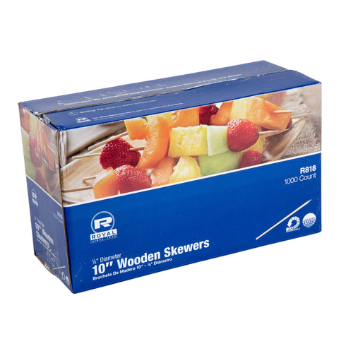 Royal 10 inch Wood Skewer, 1000 count per pack -- 3 per case.