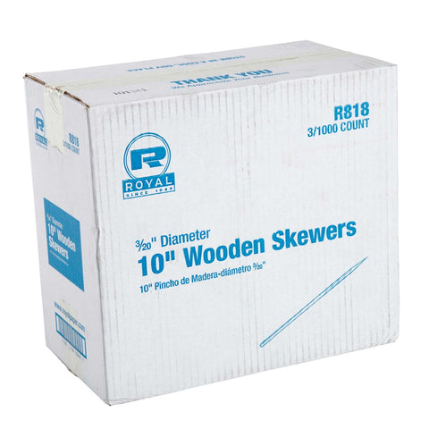 Royal 10 inch Wood Skewer, 1000 count per pack -- 3 per case.