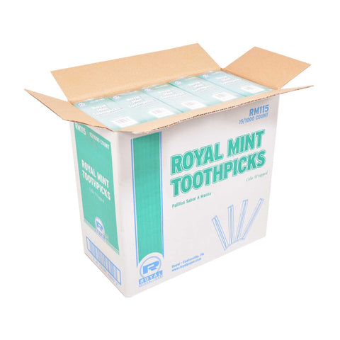 Royal Individual Cello Wrapped Mint Toothpicks, 1000 count per pack -- 15 per case