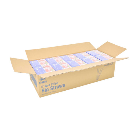 Royal White with Red Stripe Sip Straw Stirrer, 5 inch -- 10000 per case.