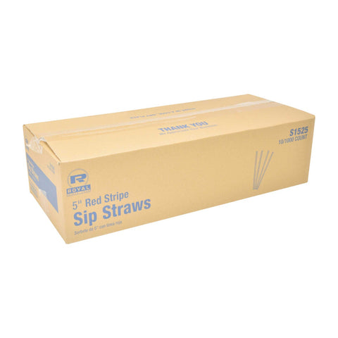 Royal White with Red Stripe Sip Straw Stirrer, 5 inch -- 10000 per case.