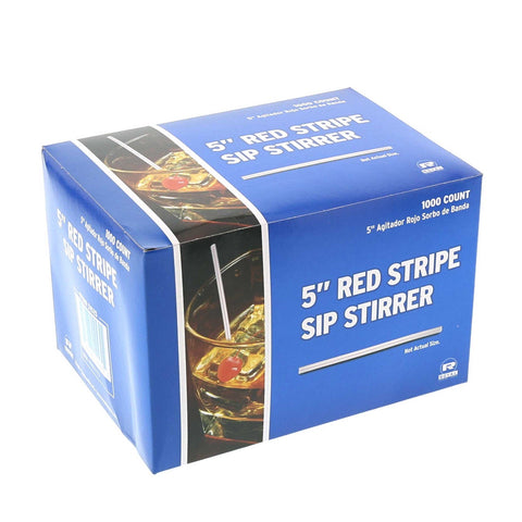 Royal White with Red Stripe Sip Straw Stirrer, 5 inch -- 10000 per case.