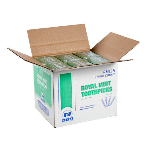 Royal Individual Paper Wrapped Mint Toothpick, 500 count per pack -- 12 per case.
