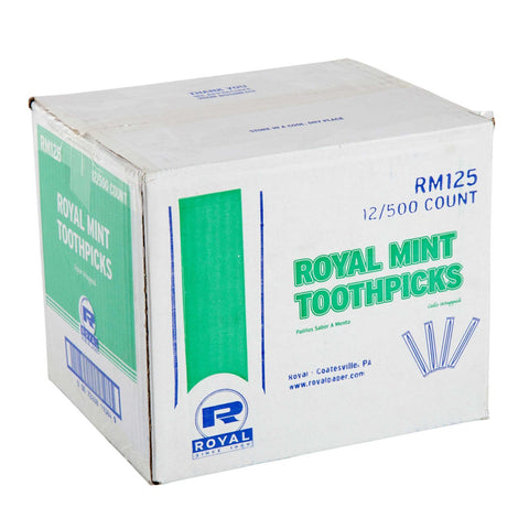 Royal Individual Paper Wrapped Mint Toothpick, 500 count per pack -- 12 per case.