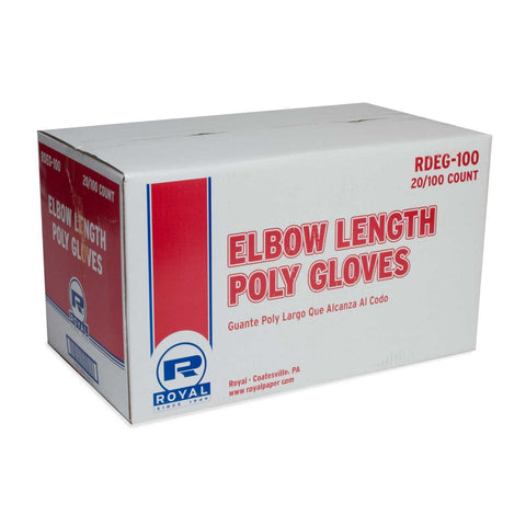 Royal Elbow Poly Gloves, 100 count per pack -- 20 per case.