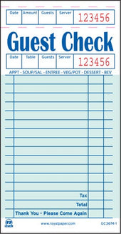 Royal Green Booked 1 Part 16 Lines Guest Check Board -- 50 per case.
