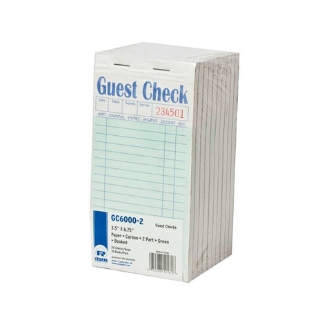 Royal Interleav Green Booked 2 Part 17 Lines Guest Check Carbon Paper -- 50 per case.
