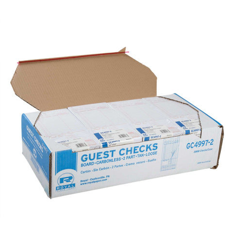 Royal Tan Loose 2 Part 15 Lines Cabonless Guest Check Board -- 2000 per case.