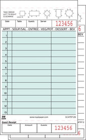 Royal Green Loose 2 Part 13 Lines Cabonless Guest Check Board -- 2000 per case.