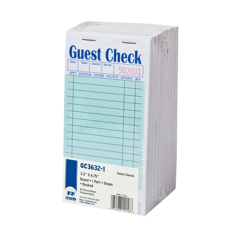 Royal Green Booked 1 Part 15 Lines Guest Check Board -- 50 per case.