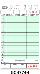 Royal Green Booked 1 Part 13 Lines Guest Check Board -- 50 per case.