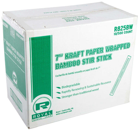 Royal Kraft Paper Wrapped Bamboo Stir Stick -- 5000 per case