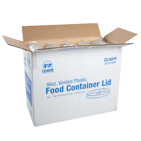 Royal Polypropylene Clear Vented Food Container Lid, 16 Ounce -- 500 per case.