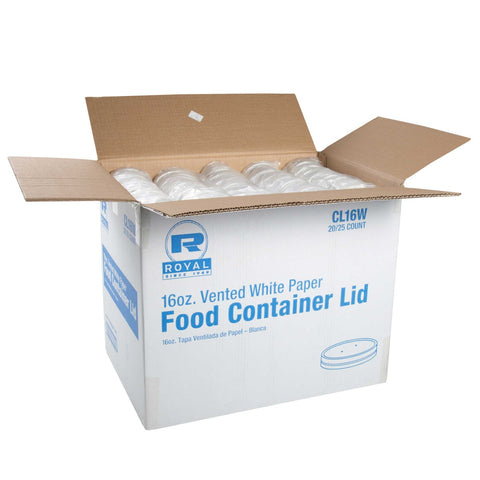 Royal White Vented Food Container Paper Lid, 16 Ounce -- 500 per case.