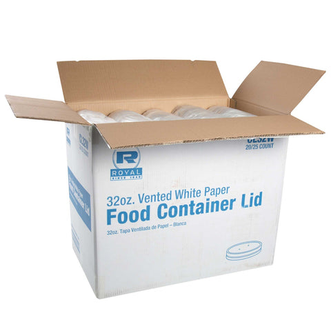 Royal White Vented Paper Food Container Lid, 32 Ounce -- 500 per case.