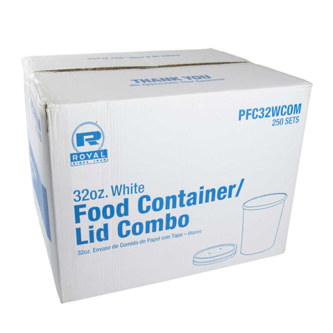 Royal White Paper Food Container and Lid, 32 Ounce -- 250 per case.