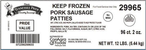 Odoms Tennessee Pride Fresh Sliced Pork Sausage Patty, 2 ounce -- 96 per case