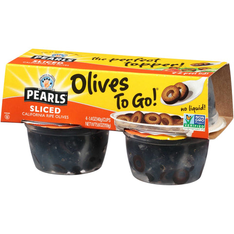 Pearls Black Sliced Olives, 5.6 Ounce Cup -- 6 per case.