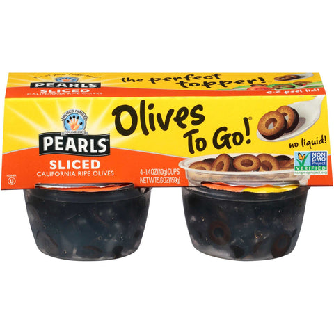 Pearls Black Sliced Olives, 5.6 Ounce Cup -- 6 per case.