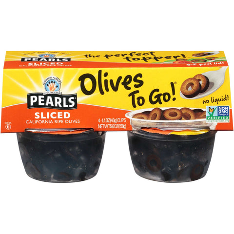 Pearls Black Sliced Olives, 5.6 Ounce Cup -- 6 per case.