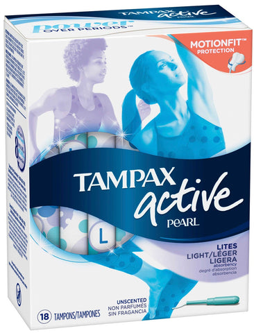 Tampax Pearl Active Junior/Lites Tampons, 18 count per pack -- 12 per case.