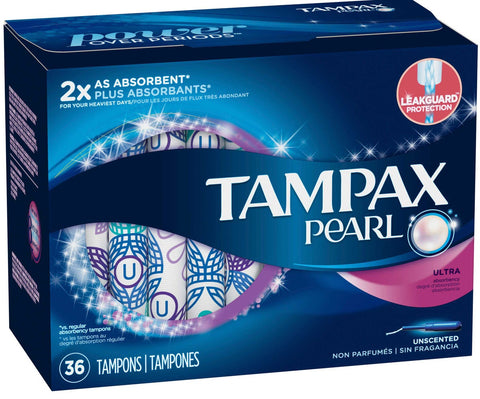 Tampax Pearl Unscented Ultra Absorb Tampons, 36 count per pack -- 12 per case.