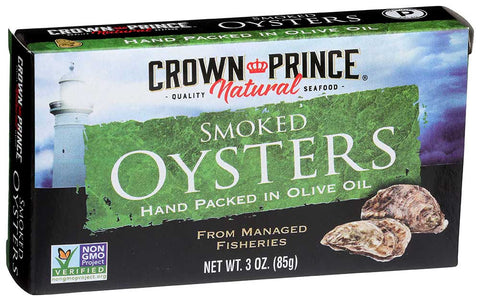 Crown Prince Smoked Oysters in Pure Olive Oil, 3 Ounce -- 18 per case.