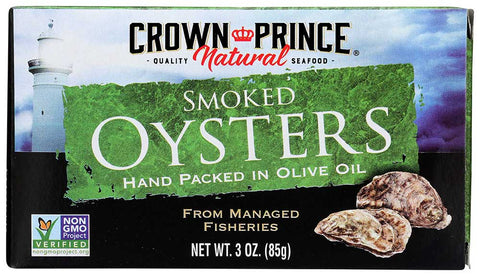 Crown Prince Smoked Oysters in Pure Olive Oil, 3 Ounce -- 18 per case.