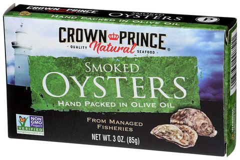 Crown Prince Smoked Oysters in Pure Olive Oil, 3 Ounce -- 18 per case.