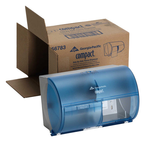 Compact Side By Side Double Roll Bathroom Tissue Dispenser.