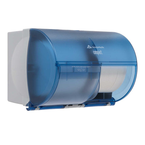 Compact Side By Side Double Roll Bathroom Tissue Dispenser.