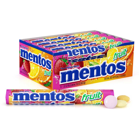 Mento Chewy Mints Fruit - box of 15 rolls, 24 boxes per case