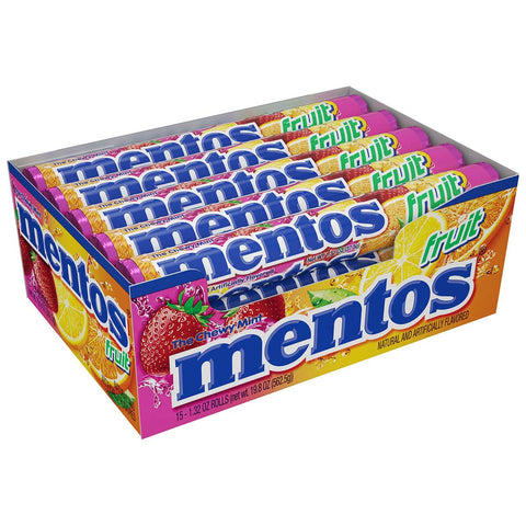 Mento Chewy Mints Fruit - box of 15 rolls, 24 boxes per case
