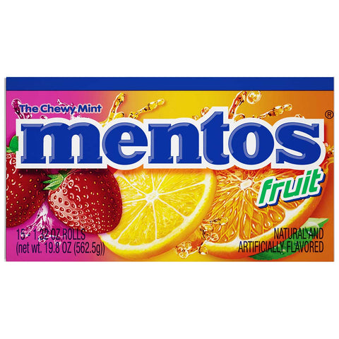 Mento Chewy Mints Fruit - box of 15 rolls, 24 boxes per case
