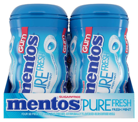 Mentos Pure Fresh Mint Gum, 50 piece, 4 per pack 6 packs case