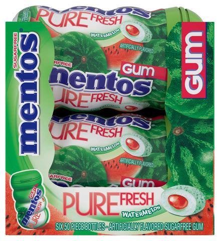 Mentos 3.53 Ounce Pure Fresh Watermelon Sugarfree Gum, 6 count per pack -- 6 per case.