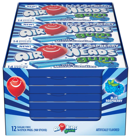 Airheads Blue Raspberry Sugar Free Gum Sticks, 14 pieces per pack -- 144 per case.