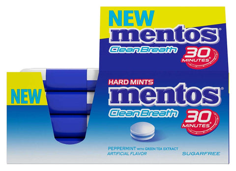 Mentos 0.74 Ounce Clean Breath Peppermint Sugarfree Gum, 30 count per pack -- 144 per case.