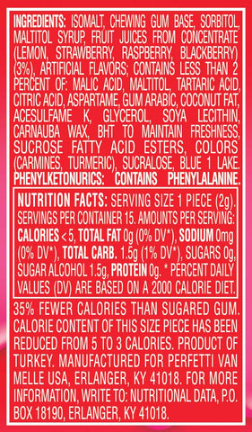 Mentos Fruit and Lime Sugar-Free Gum - 10 count box, 12 boxes per case