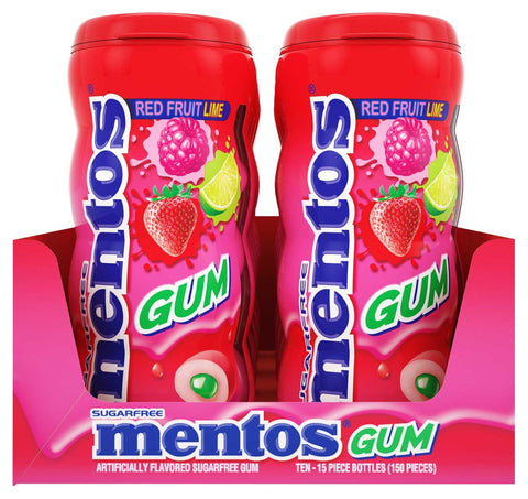 Mentos Fruit and Lime Sugar-Free Gum - 10 count box, 12 boxes per case