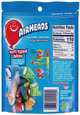Airheads Soft Filled Bites, 9 Ounce Doy Bag -- 12 per case.