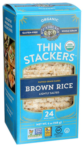 Lundberg Family Farms Organic Thin Stackers Lightly Salted Brown Rice Cake, 6 Ounce -- 6 per case