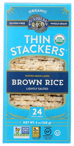 Lundberg Family Farms Organic Thin Stackers Lightly Salted Brown Rice Cake, 6 Ounce -- 6 per case