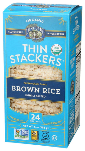 Lundberg Family Farms Organic Thin Stackers Lightly Salted Brown Rice Cake, 6 Ounce -- 6 per case