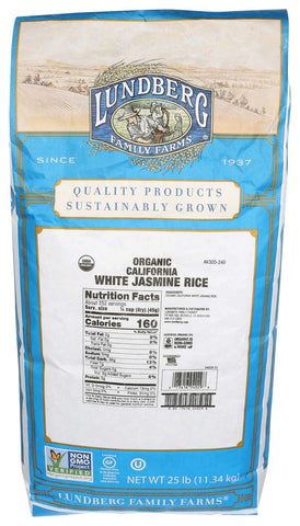 Lundberg Farms Organic White California Jasmine Rice , 25 pound